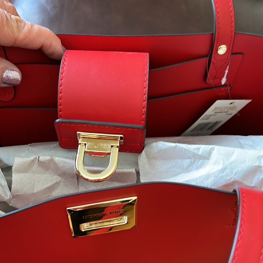 Michael Kors Manhattan Large Tote Leather Red Flame - Picture 7 of 13